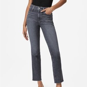 Paige Cindy Straight Leg Jeans Gray Faded Antique Black Raw Hem High Waisted